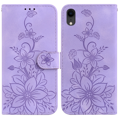 

For iPhone XR Lily Embossed Leather Phone Case(Purple)