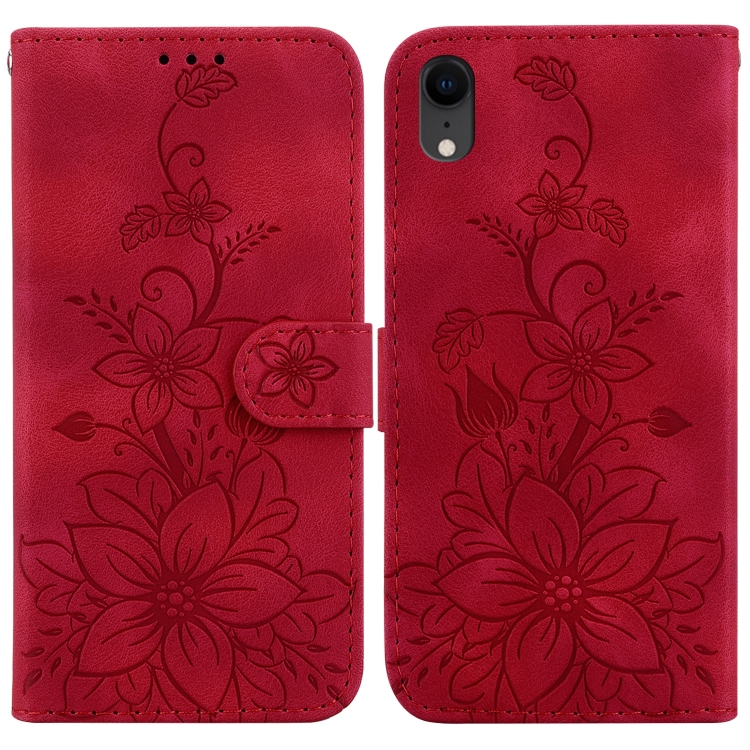 

For iPhone XR Lily Embossed Leather Phone Case(Red)