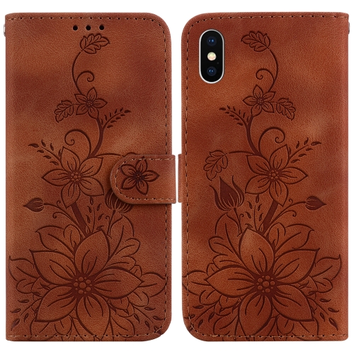 

For iPhone XS Max Lily Embossed Leather Phone Case(Brown)