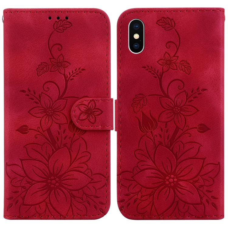 

For iPhone XS Max Lily Embossed Leather Phone Case(Red)