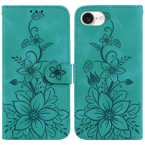 

For iPhone SE 2024 Lily Embossed Leather Phone Case(Green)