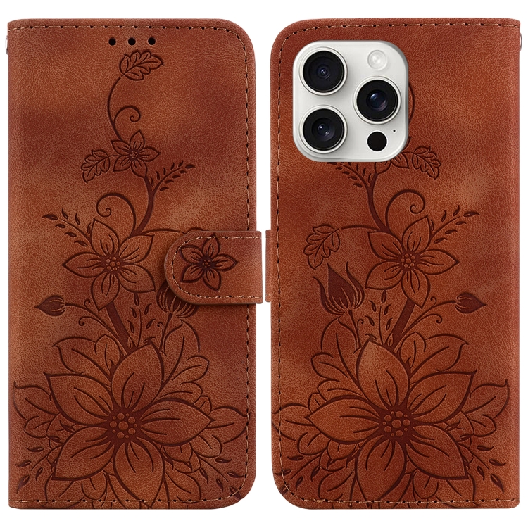 

For iPhone 16 Pro Lily Embossed Leather Phone Case(Brown)