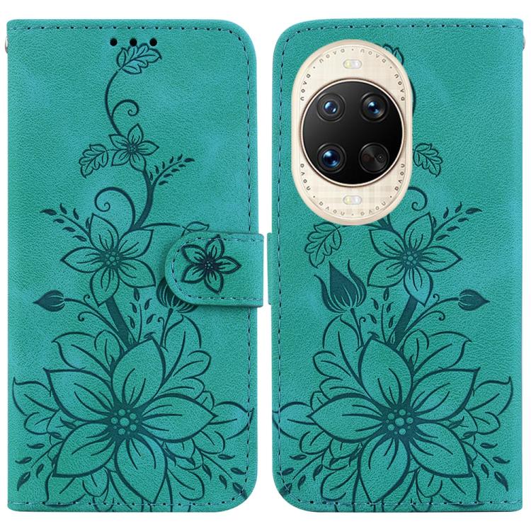 

For Huawei nova 14 Ultra Lily Embossed Leather Phone Case(Green)