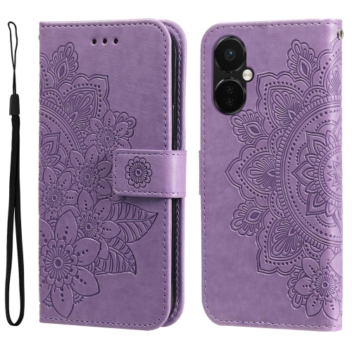 

For OnePlus Nord CE3 7-petal Flowers Embossing Leather Phone Case(Light Purple)