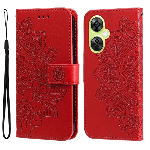 

For OnePlus Nord CE 3 Lite/Nord N30 7-petal Flowers Embossing Leather Phone Case(Red)