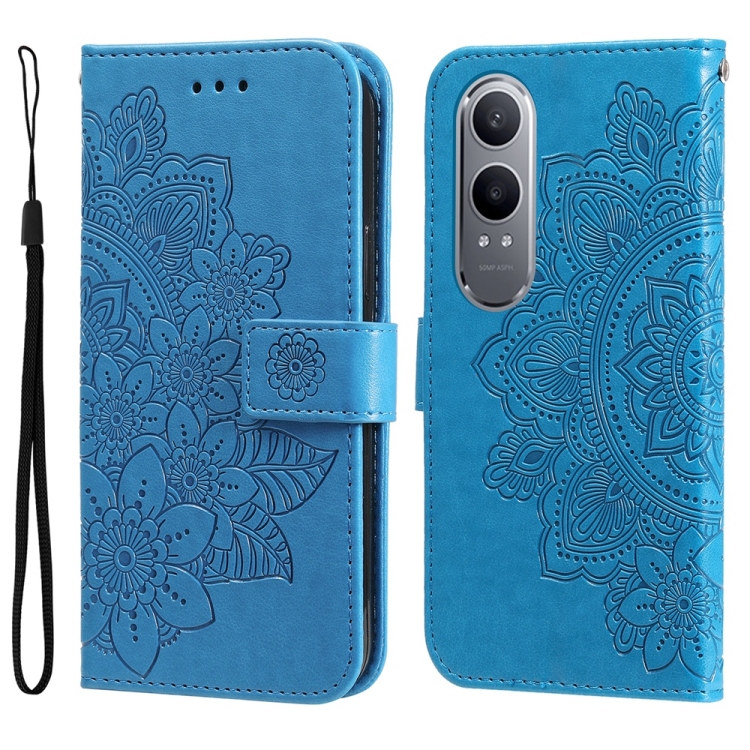

For OnePlus Nord CE4 Lite Seven-petal Flowers Embossing Leather Phone Case(Blue)