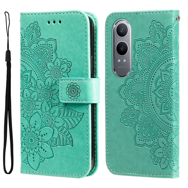 

For OnePlus Nord CE4 Lite Seven-petal Flowers Embossing Leather Phone Case(Green)