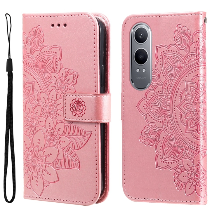 

For OnePlus Nord CE4 Lite Seven-petal Flowers Embossing Leather Phone Case(Rose Gold)