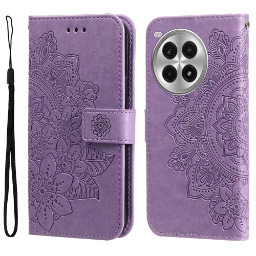 

For OnePlus Ace 3 Pro Seven-petal Flowers Embossing Leather Phone Case(Light Purple)