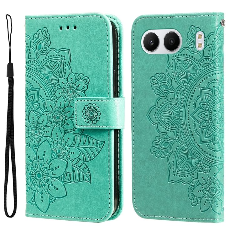 

For OnePlus Nord 4 Seven-petal Flowers Embossing Leather Phone Case(Green)