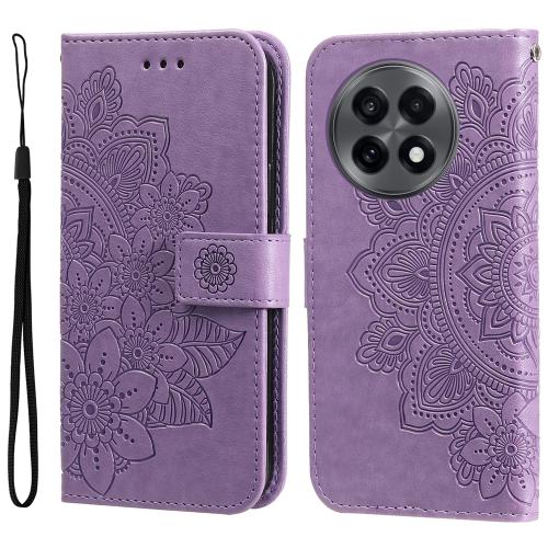 

For OnePlus 13R / Ace 5 / Ace 5 Pro Seven-petal Flowers Embossing Leather Phone Case(Light Purple)