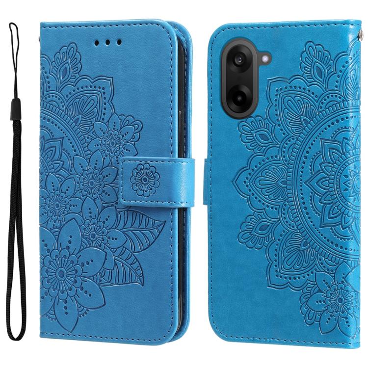 

For OnePlus Ace 5 Racing / Nord CE5 Seven-petal Flowers Embossing Leather Phone Case(Blue)