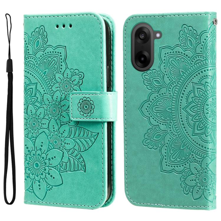 

For OnePlus Ace 5 Racing / Nord CE5 Seven-petal Flowers Embossing Leather Phone Case(Green)