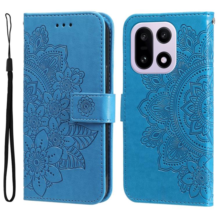 

For OnePlus 15 Seven-petal Flowers Embossing Leather Phone Case(Blue)