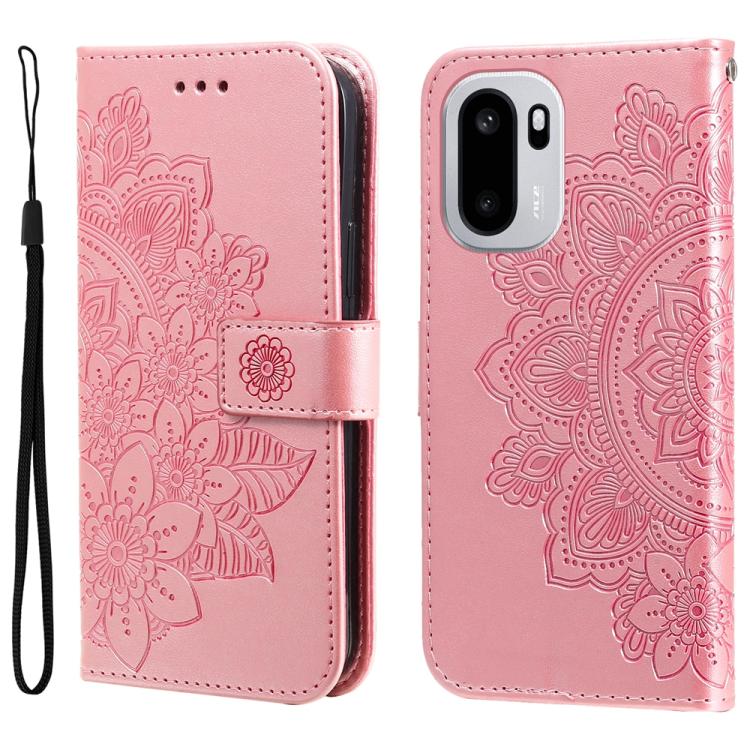 

For OnePlus Ace 6 / 15R Seven-petal Flowers Embossing Leather Phone Case(Rose Gold)