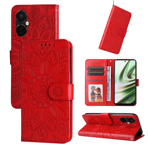 

For OnePlus Nord CE3 Embossed Sunflower Leather Phone Case(Red)