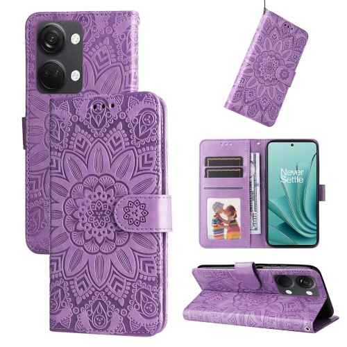 

For OnePlus Nord 3 / Ace 2V Embossed Sunflower Leather Phone Case(Purple)