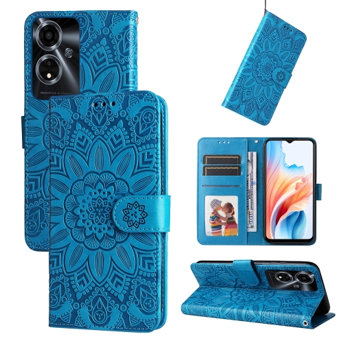 

For OnePlus 12R Embossed Sunflower Leather Phone Case(Blue)