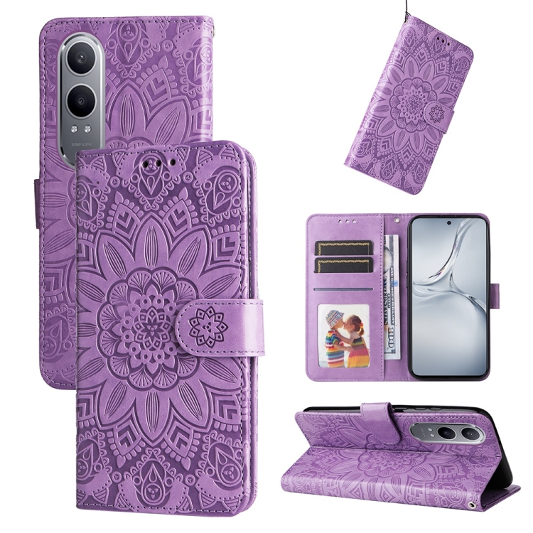 

For OnePlus Nord CE4 Lite Embossed Sunflower Leather Phone Case(Purple)