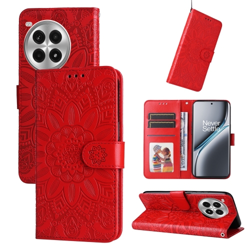 

For OnePlus Ace 3 Pro Embossed Sunflower Leather Phone Case(Red)