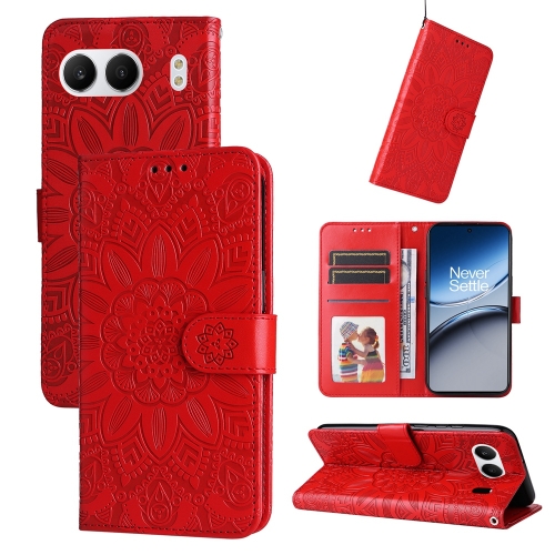 

For OnePlus Nord 4 Embossed Sunflower Leather Phone Case(Red)