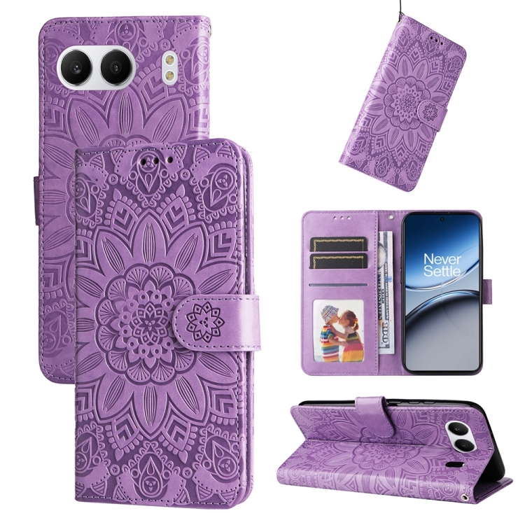 

For OnePlus Nord 4 Embossed Sunflower Leather Phone Case(Purple)