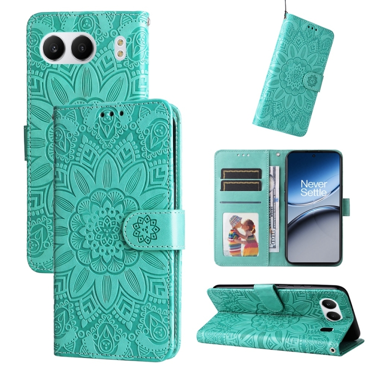 

For OnePlus Nord 4 Embossed Sunflower Leather Phone Case(Green)
