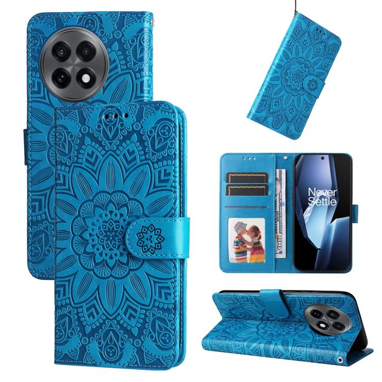 

For OnePlus 13R / Ace 5 / Ace 5 Pro Embossed Sunflower Leather Phone Case(Blue)