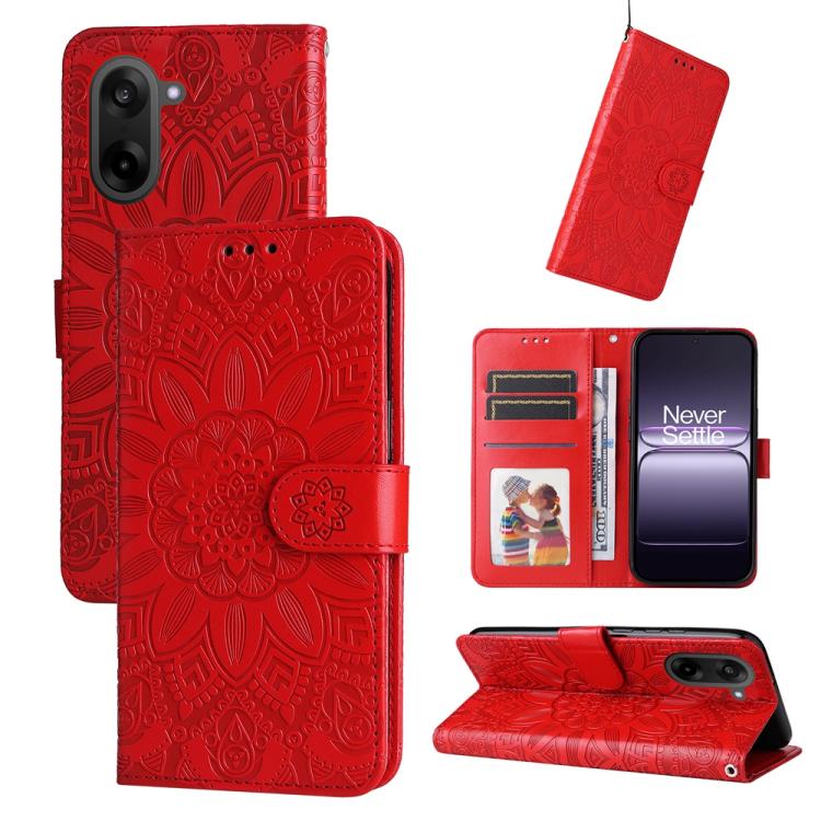 

For OnePlus Ace 5 Racing / Nord CE5 Embossed Sunflower Leather Phone Case(Red)