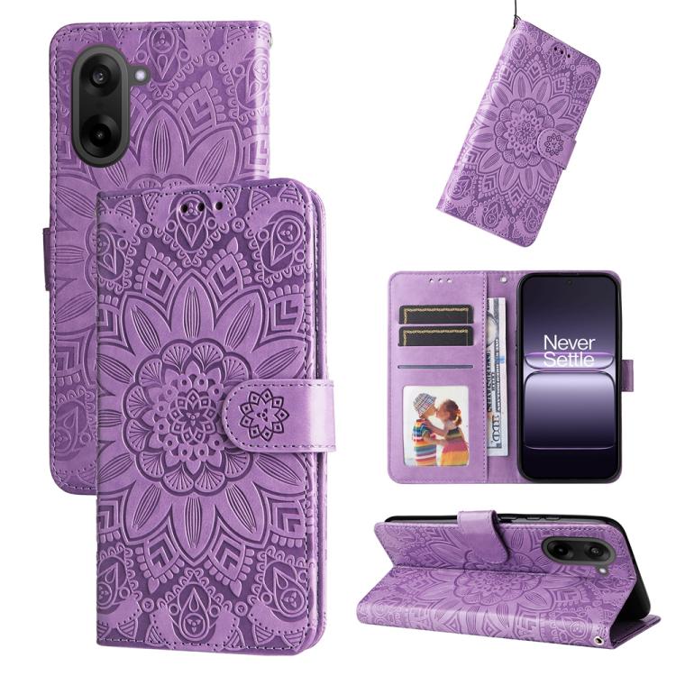 

For OnePlus Ace 5 Racing / Nord CE5 Embossed Sunflower Leather Phone Case(Purple)