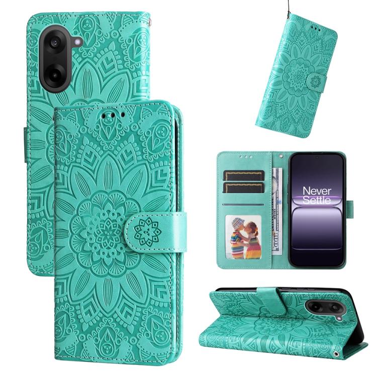 

For OnePlus Ace 5 Racing / Nord CE5 Embossed Sunflower Leather Phone Case(Green)