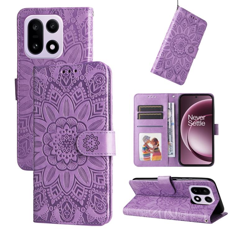 

For OnePlus 15 Embossed Sunflower Leather Phone Case(Purple)