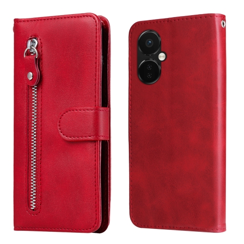 

For OnePlus Nord CE3 Fashion Calf Texture Zipper Leather Phone Case(Red)