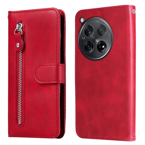 

For OnePlus 12R Fashion Calf Texture Zipper Leather Phone Case(Red)