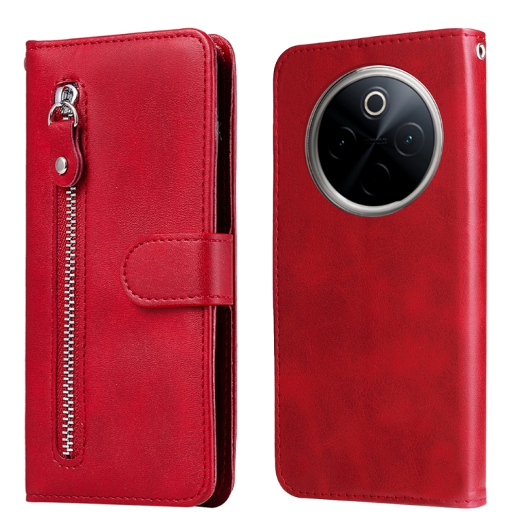 

For OnePlus 13 Fashion Calf Texture Zipper Leather Phone Case(Red)