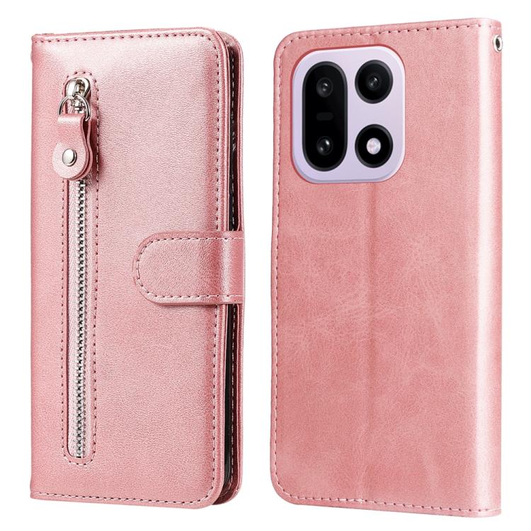

For OnePlus 15 Fashion Calf Texture Zipper Leather Phone Case(Rose Gold)