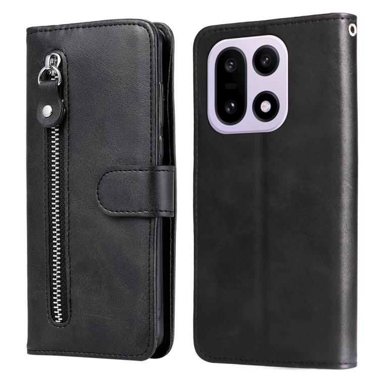 

For OnePlus 15 Fashion Calf Texture Zipper Leather Phone Case(Black)