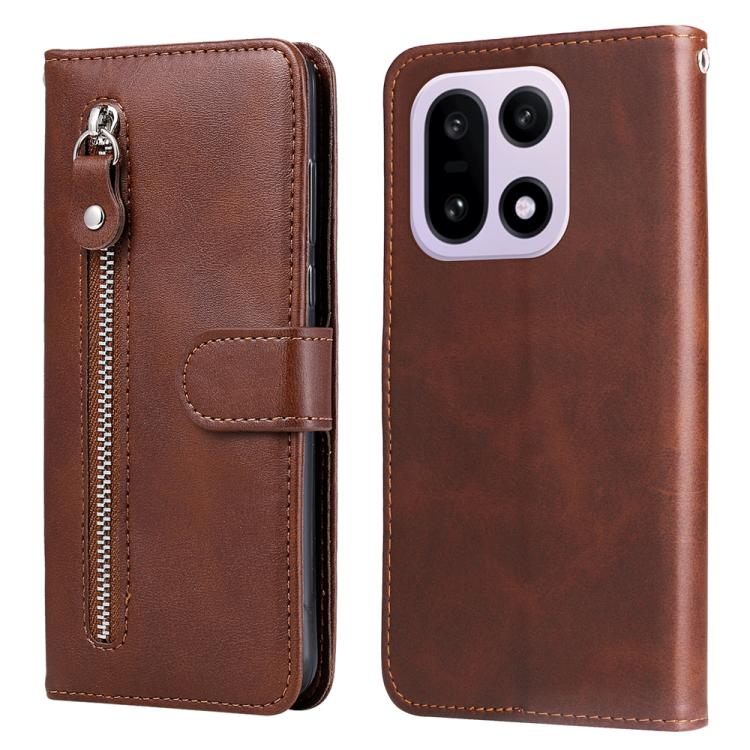

For OnePlus 15 Fashion Calf Texture Zipper Leather Phone Case(Brown)