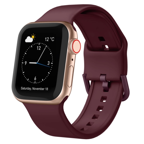 For Apple Watch Series 4 44mm Pin Buckle Silicone Watch Band Wine Red