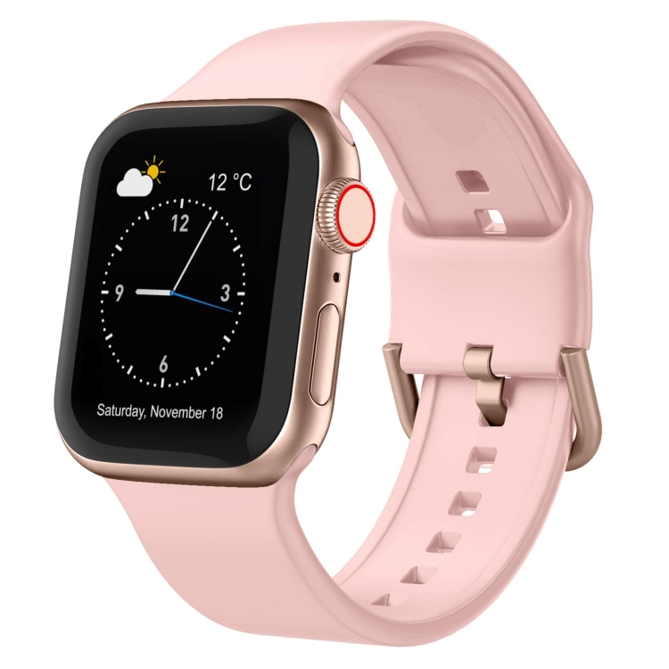 

For Apple Watch 42mm Pin Buckle Silicone Watch Band(Pink)