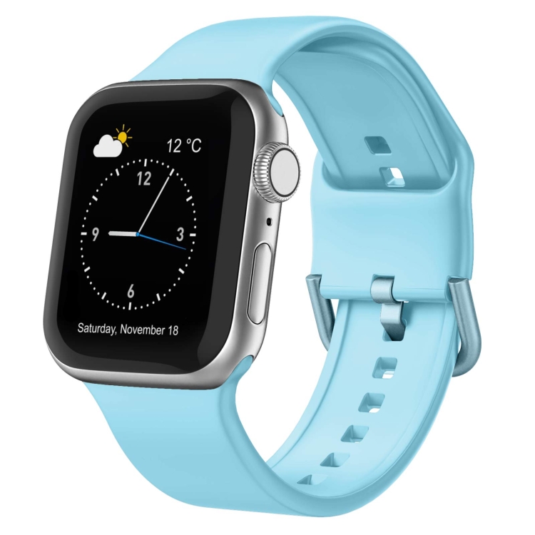

For Apple Watch 42mm Pin Buckle Silicone Watch Band(Light Blue)