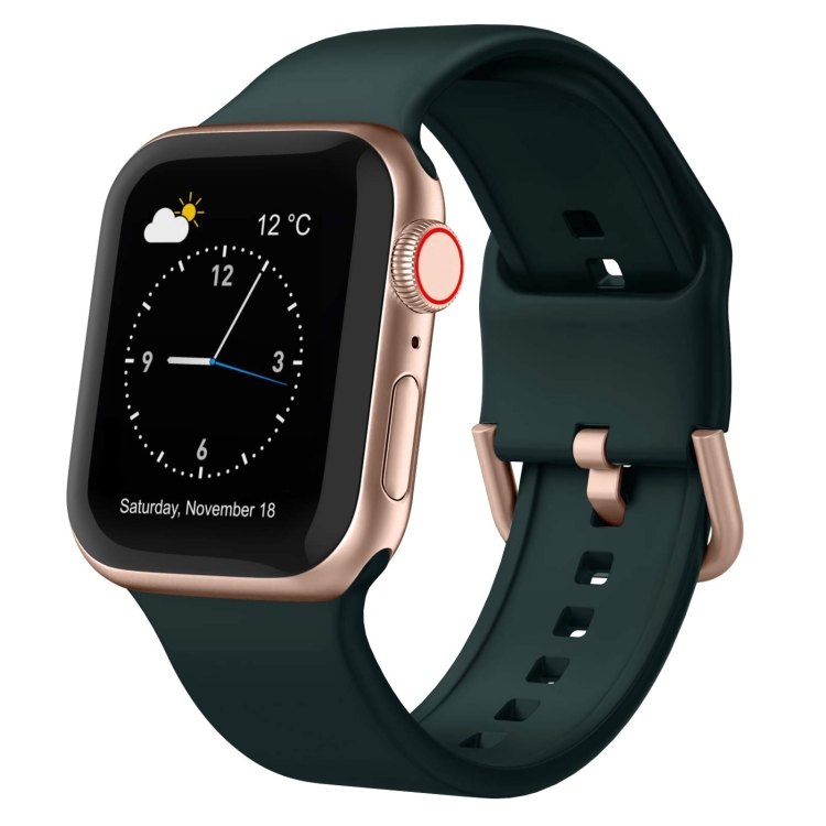 

For Apple Watch 38mm Pin Buckle Silicone Watch Band(Dark Green)