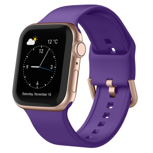 For Apple Watch Series 9 41mm Pin Buckle Silicone Watch Band(Purple)