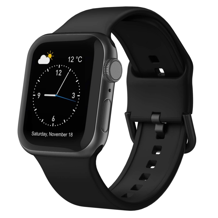 

For Apple Watch Series 9 45mm Pin Buckle Silicone Watch Band(Black)