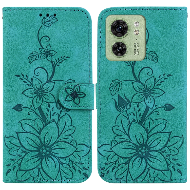 

For Motorola Edge 40 Lily Embossed Leather Phone Case(Green)