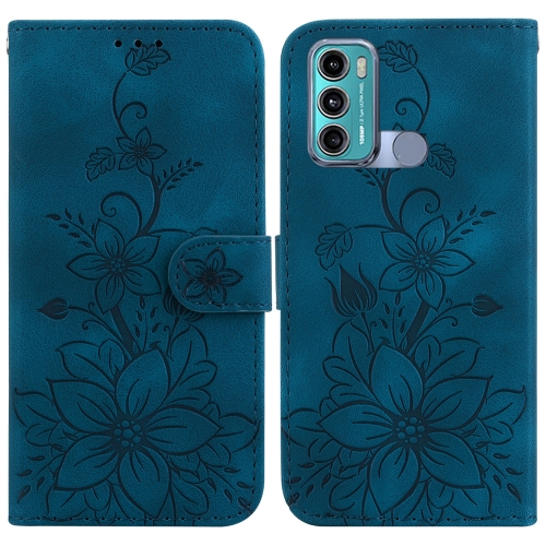 

For Motorola Moto G60 / G40 Fusion Lily Embossed Leather Phone Case(Dark Blue)