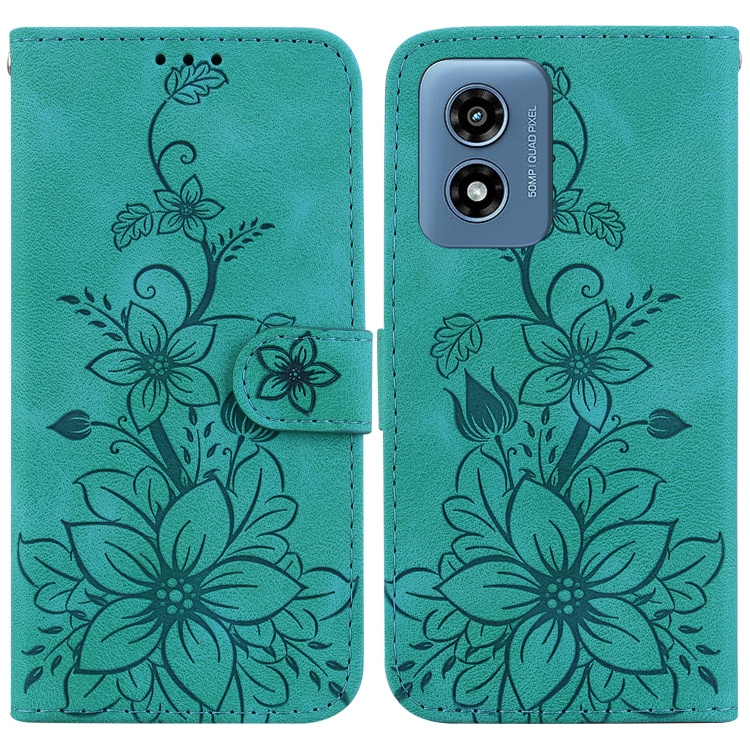 

For Motorola Moto G Play 4G 2024 Lily Embossed Leather Phone Case(Green)