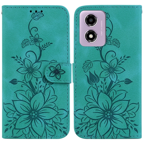 

For Motorola Moto G04s / Moto E14 Lily Embossed Leather Phone Case(Green)