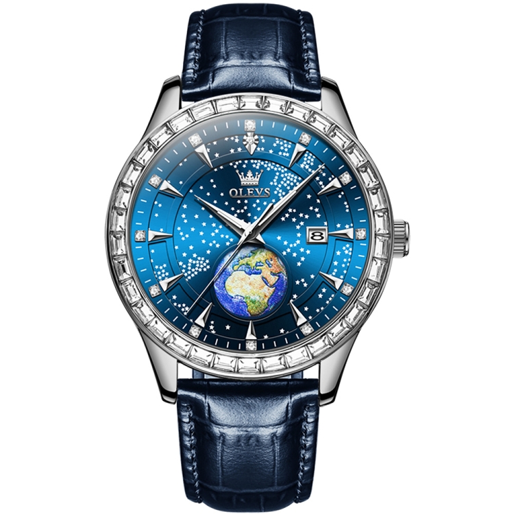 

OLEVS 9967 Men Starry Sky Face Diamond Bezel Quartz Watch(Blue Leather Strap)