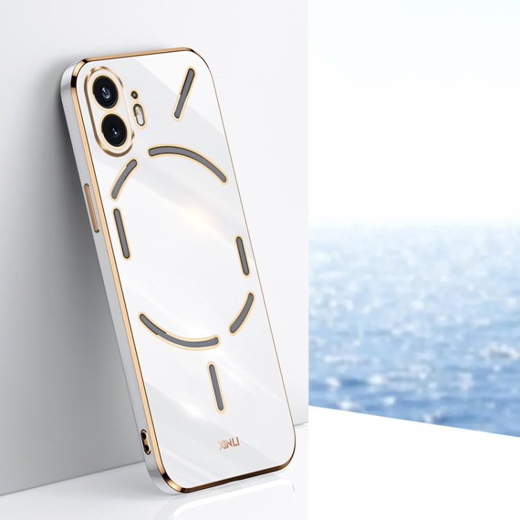 

For Nothing Phone 2 XINLI Straight 6D Plating Gold Edge TPU Phone Case(White)
